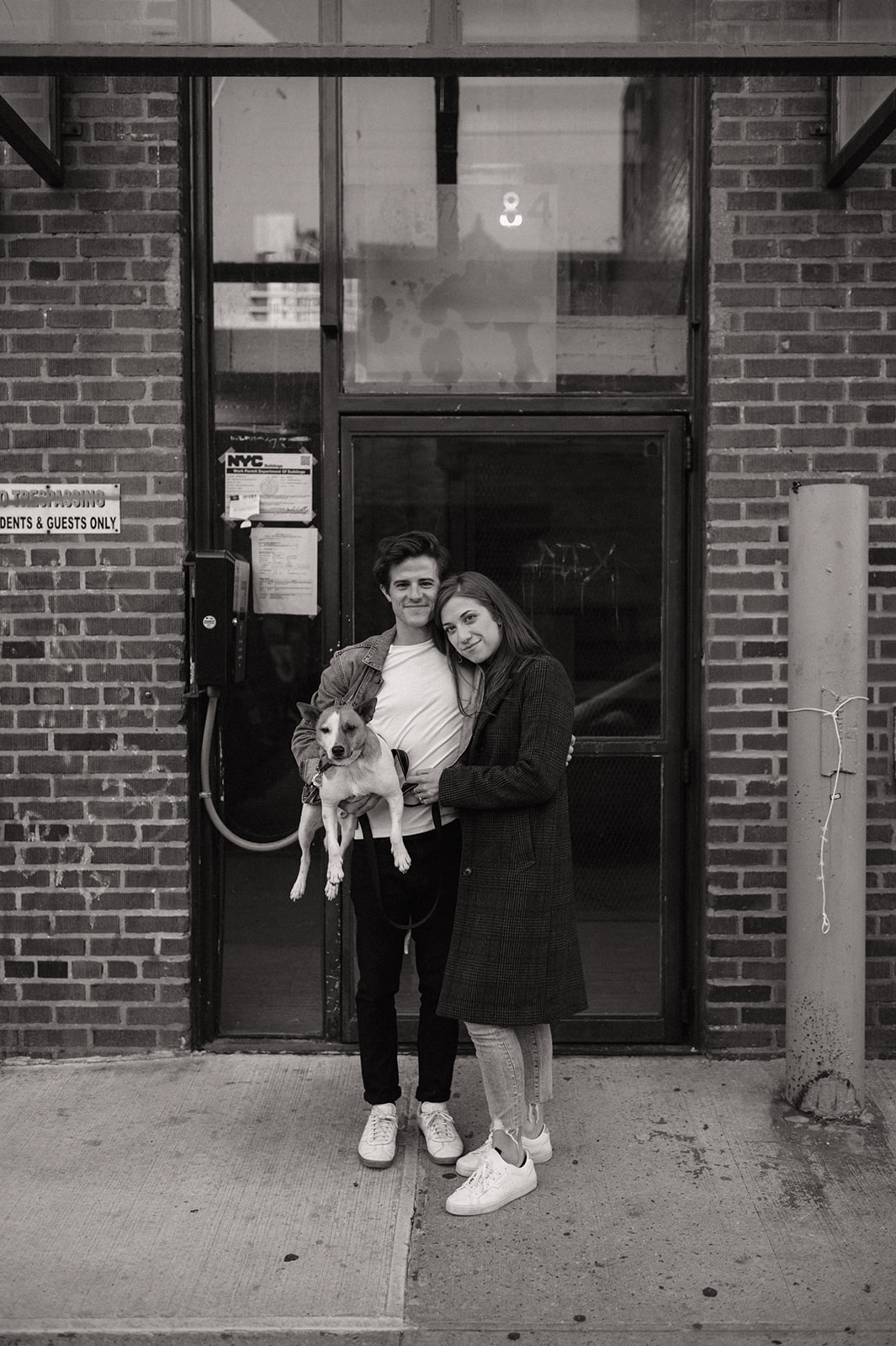 intimate at home engagement session in williamsburg brooklyn couple black and white engagement shoot