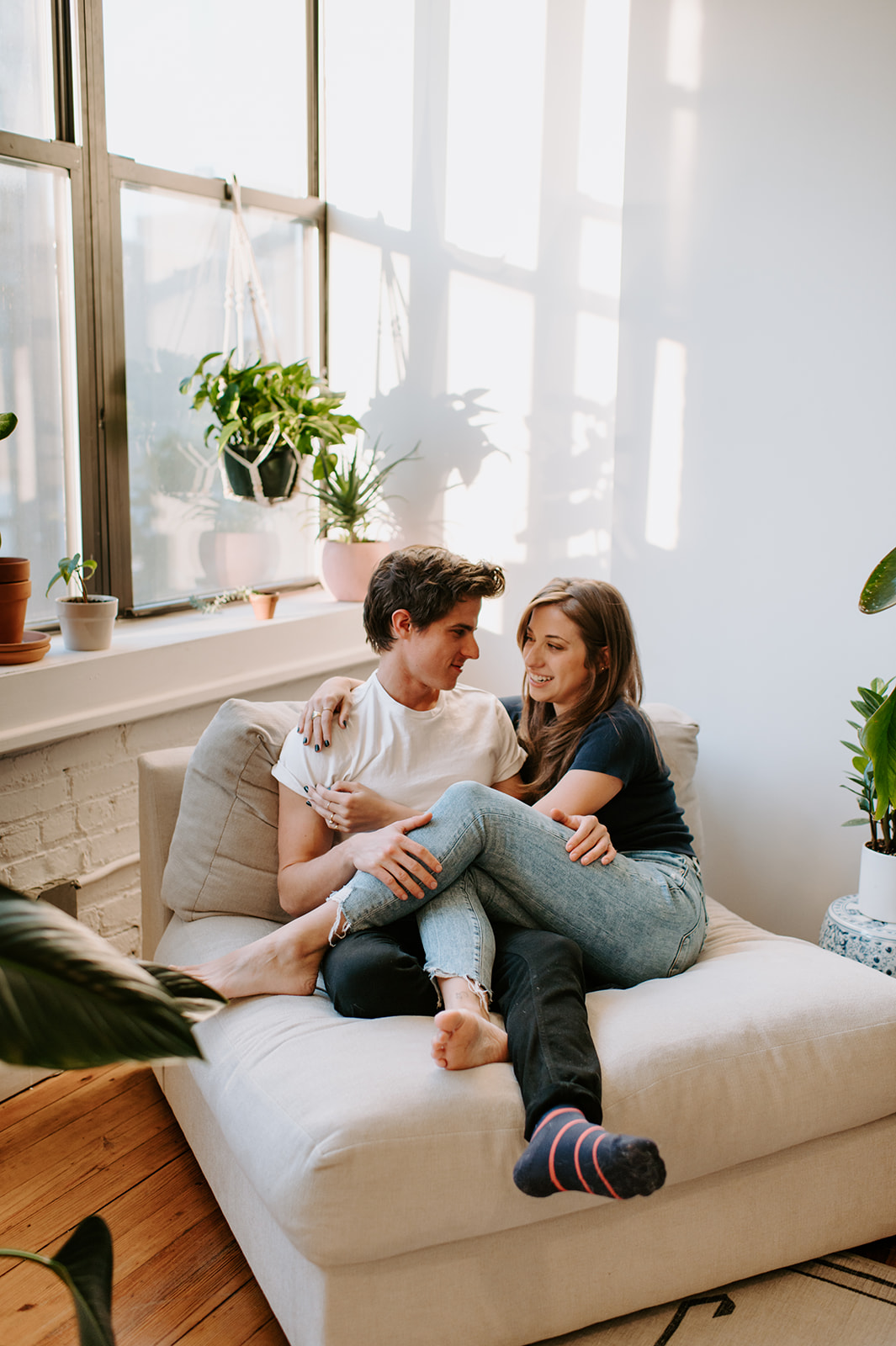 intimate at home engagement session in williamsburg brooklyn couple