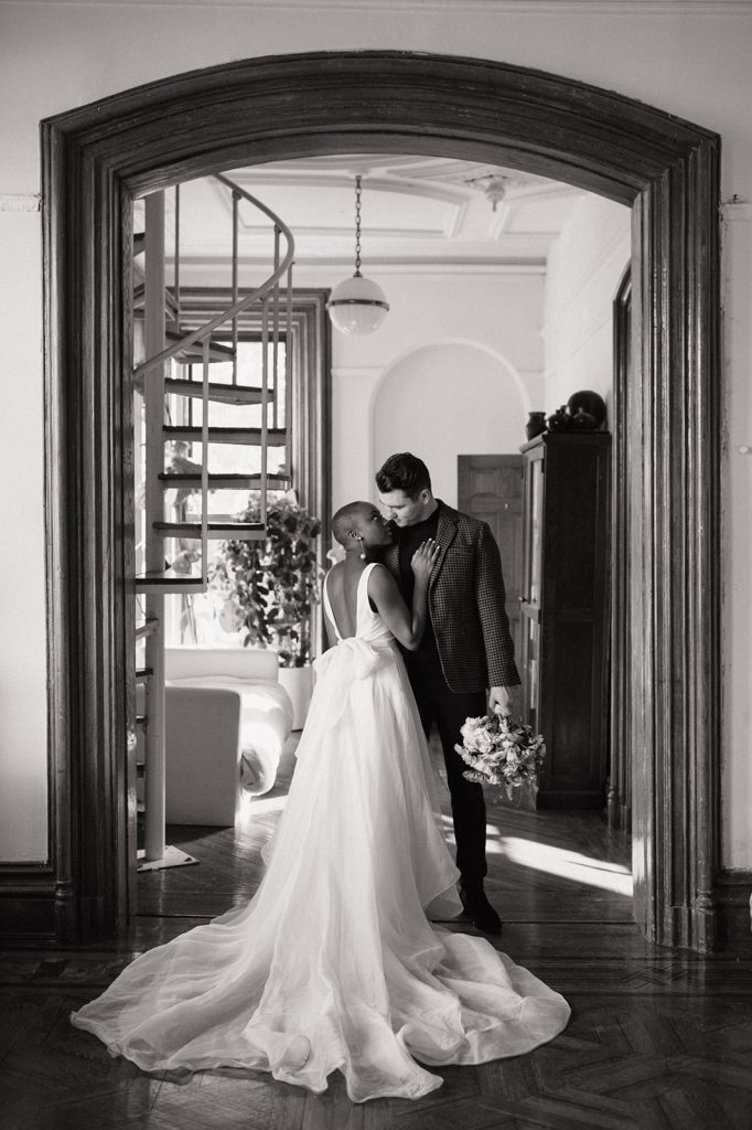 Brooklyn brownstone styled elopement black and white wedding photos