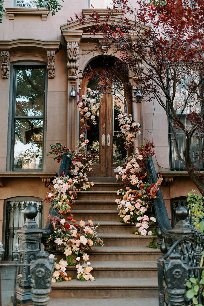 Brooklyn brownstone styled elopement floral stoop wedding